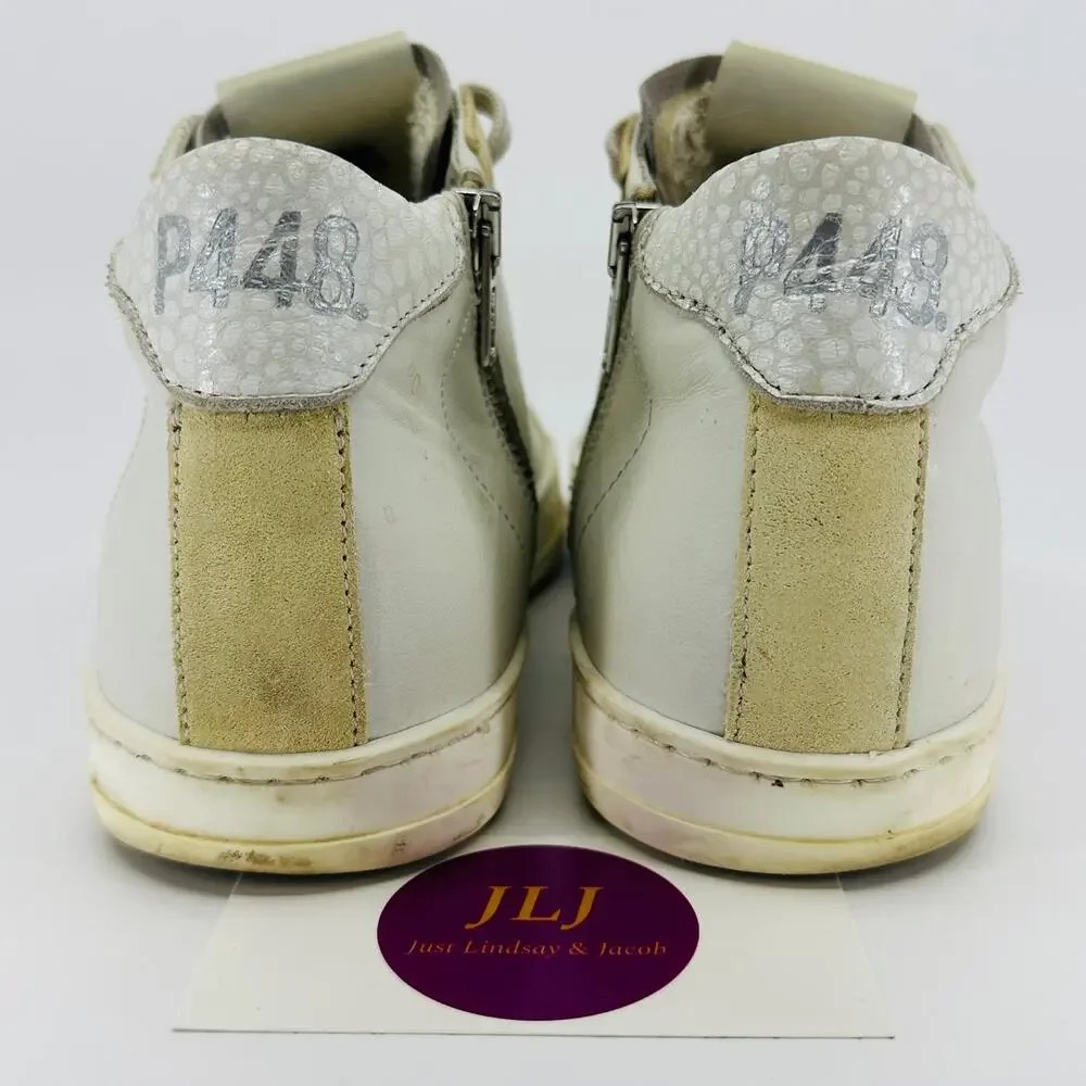 P448 Women's John White Leather Skate Mid Top Sneakers Size 36 EU/ 6 US